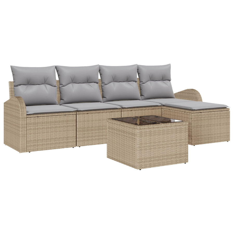 6 Delige Tuinsofa Set Met Kussens Zwart Poly Rattan