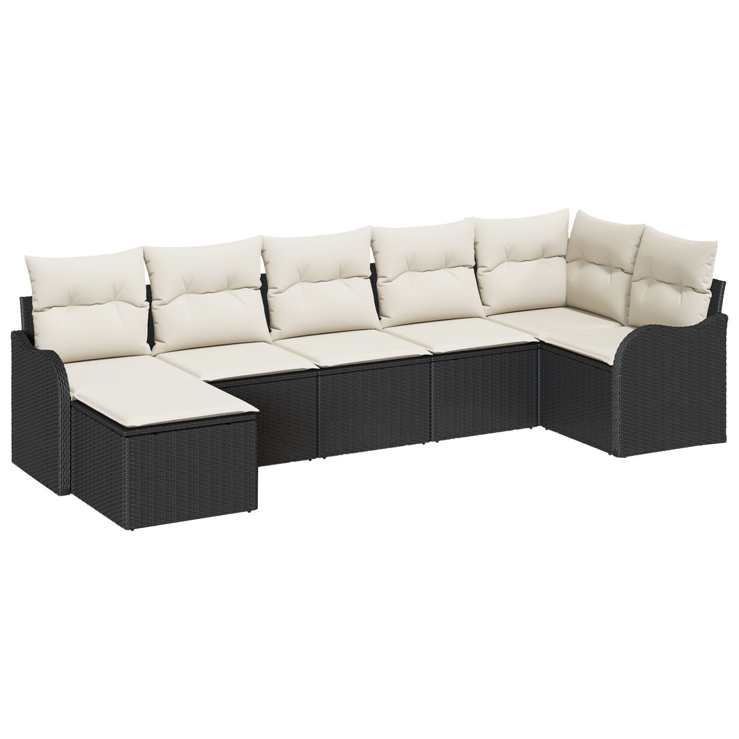 7-delige Tuin Sofa Set met Kussens Zwart Poly Rattan, vidaXL 2-zits Tuin Sofa met Kussens Zwart Poly Rattan