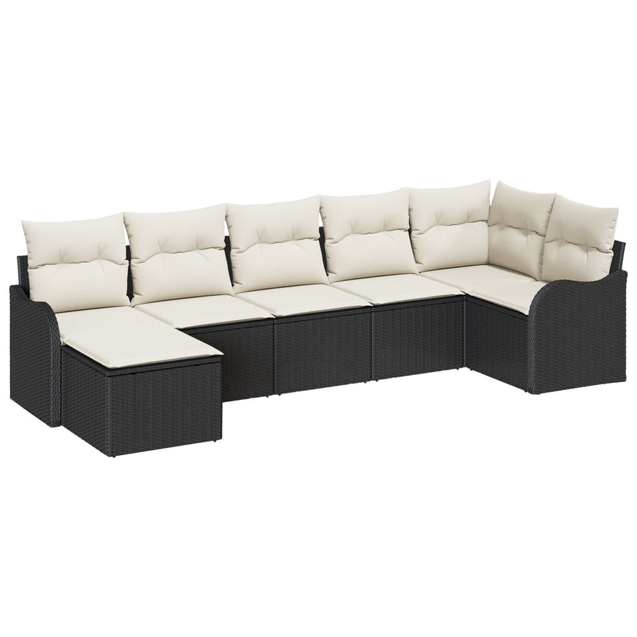 7-delige Tuin Sofa Set met Kussens Zwart Poly Rattan, vidaXL 2-zits Tuin Sofa met Kussens Zwart Poly Rattan
