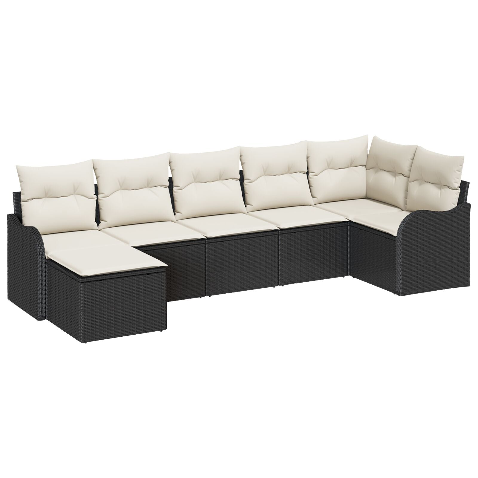 7-delige Tuin Sofa Set met Kussens Zwart Poly Rattan, vidaXL 2-zits Tuin Sofa met Kussens Zwart Poly Rattan