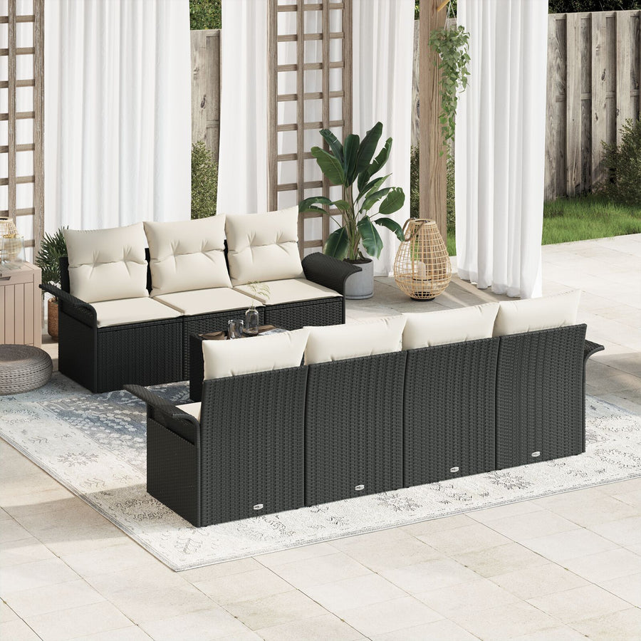 8-Delige Tuin Sofa Set Met Kussens Zwart Poly Rattan