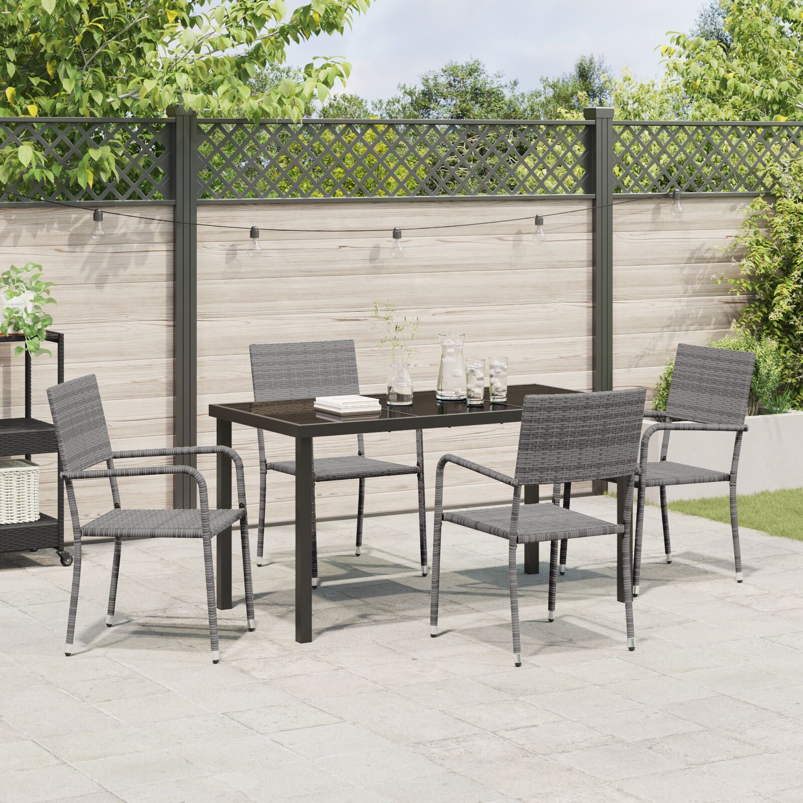 5 Delige Tuinset Grijs Poly Rattan