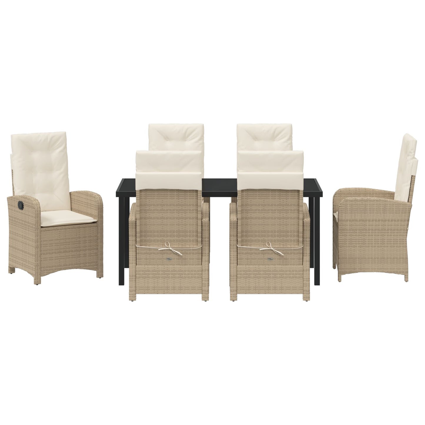 7-Delige Tuin Eetset Met Kussens Beige Poly Riet