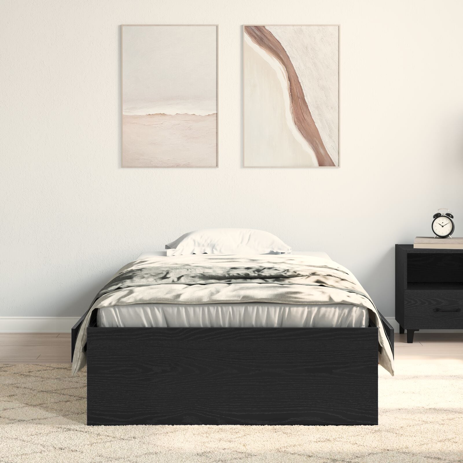 Bed Frame Zwart Eiken 90X200 Cm Bewerkt Hout Ambachtelijk Eiken
