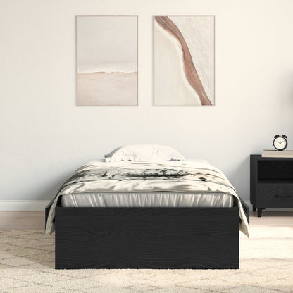 Bed Frame Zwart Eiken 90X200 Cm Bewerkt Hout Ambachtelijk Eiken