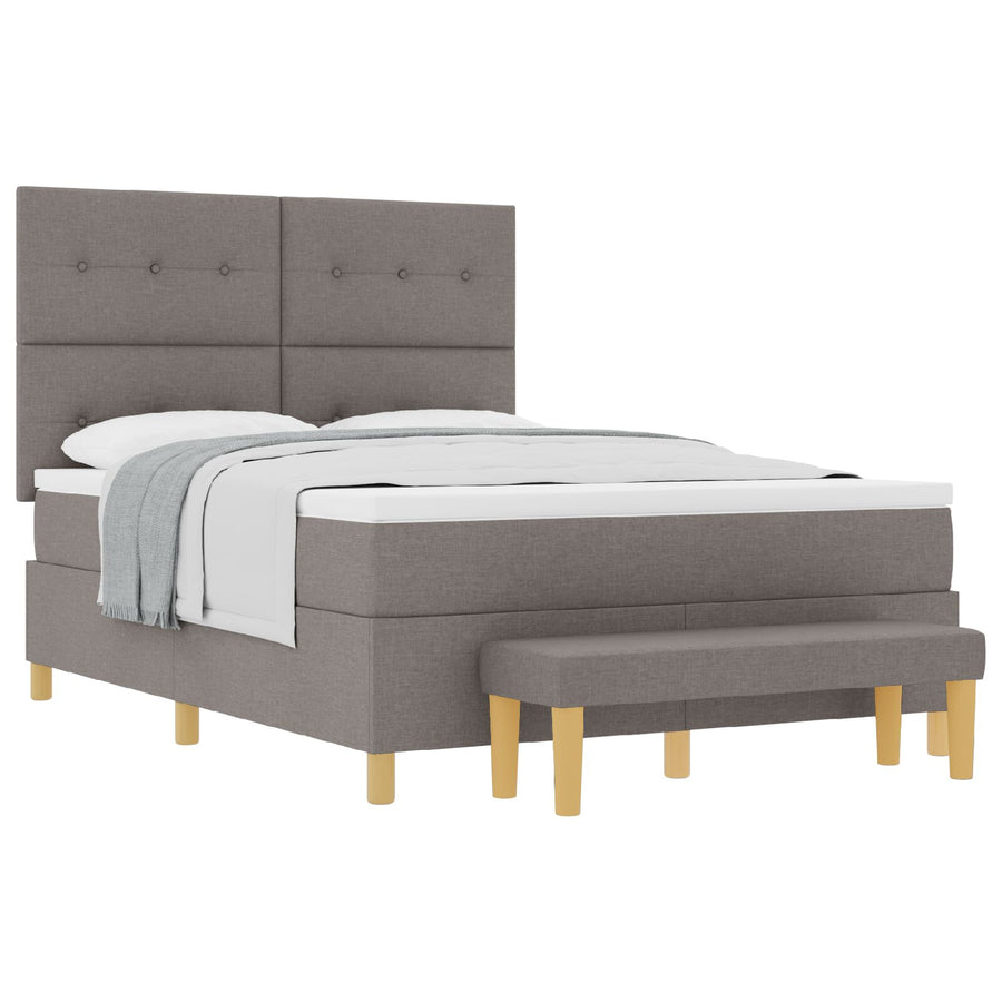 Boxspringbed Met Matras & Bank Stof Taupe 140 x 200 cm Knopge tuft