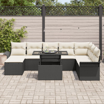 9-Delige Tuinsalonset Met Kussens Zwart Poly Rattan