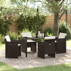 Garden dining set with cushion 5 pcs Brown poly rattan