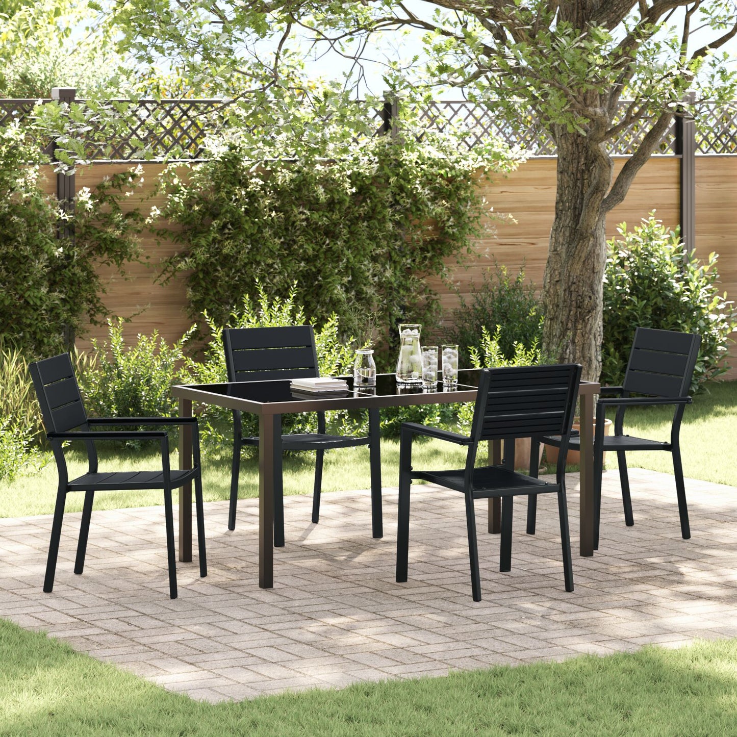 5-Delige Tuin Eetset Zwart Hdpe