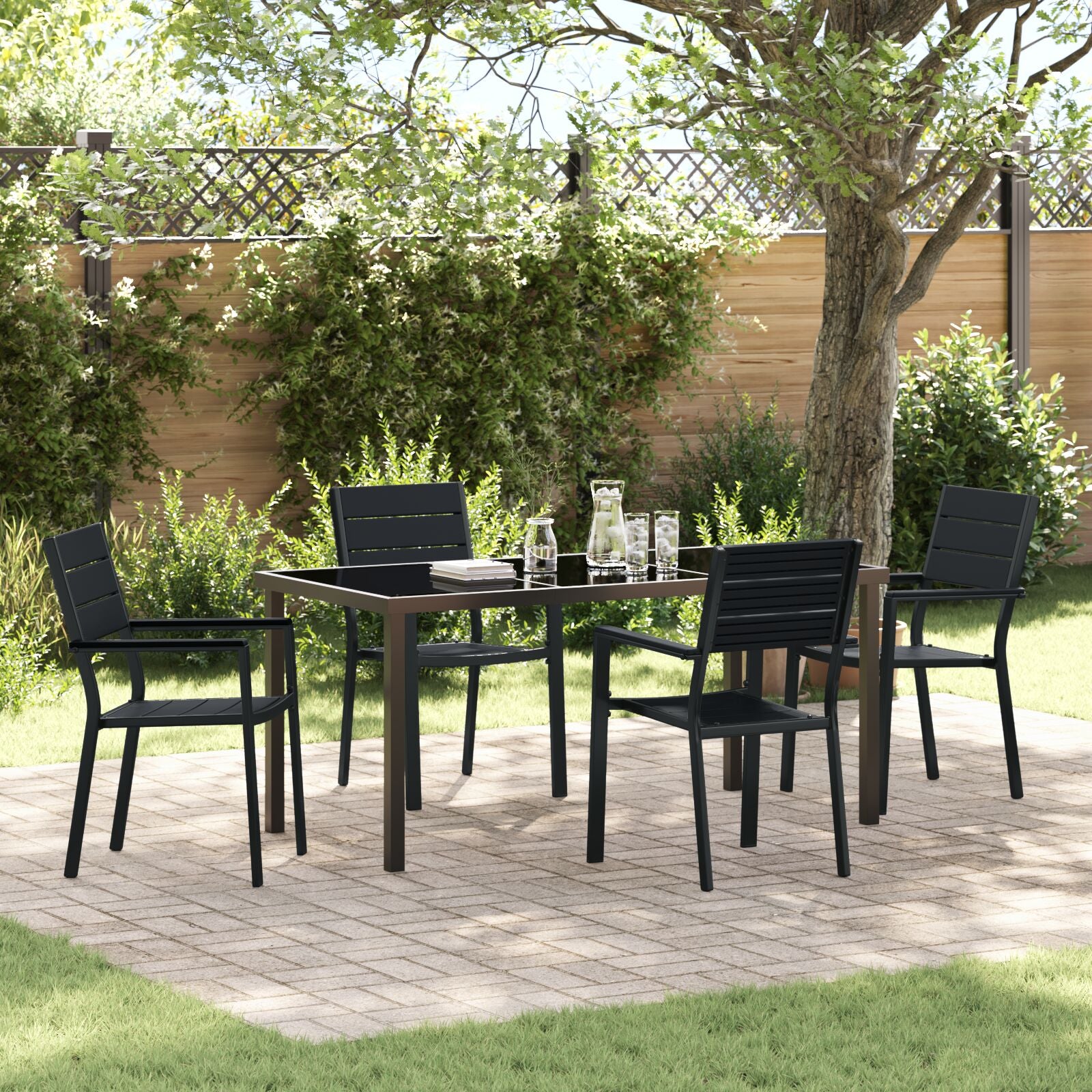 5-Delige Tuin Eetset Zwart Hdpe