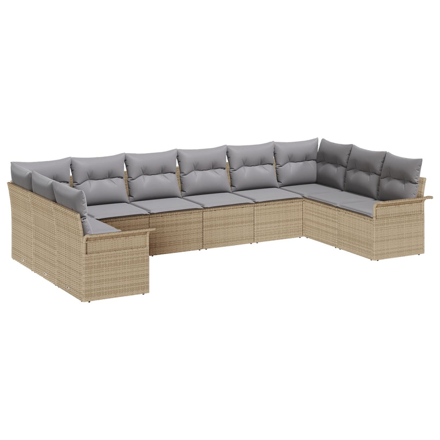 10-Delige Tuinsofa Set Met Kussens Beige Poly Rattan