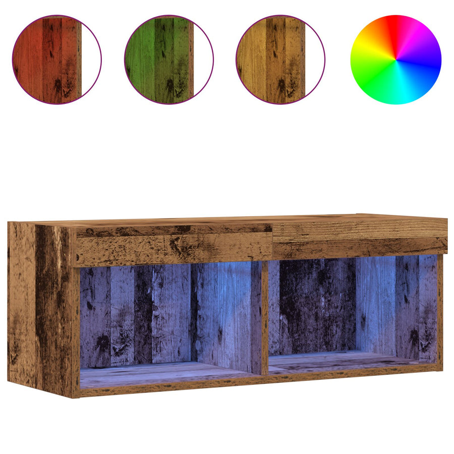 Tv Wandkasten Met Led-Verlichting 2 Stuks Oud Hout Oude Hout