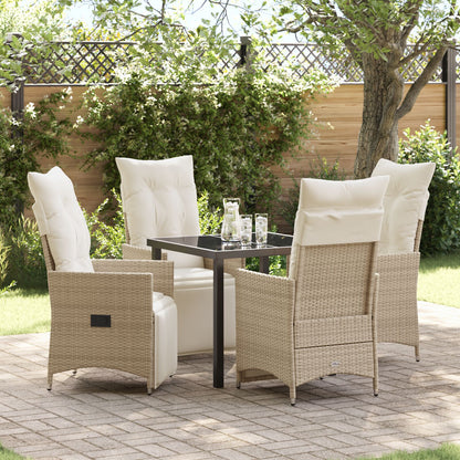 5-Delige Tuin Eetset Met Kussens Beige Poly Riet