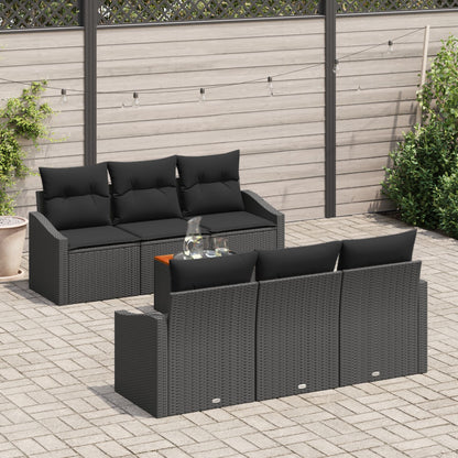 7-Delige Tuinsofa Set Met Kussens Zwart Poly Rattan Acacia