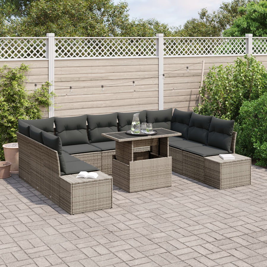 Tuinsofa Set Set Van 10 Grijs Riet, Polyester