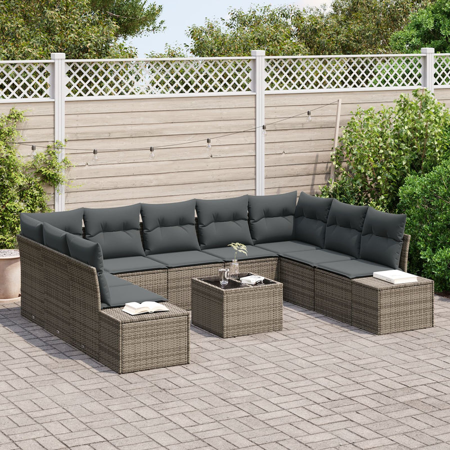 9-Delige Tuinbankset Met Kussens Zwart Poly Rattan