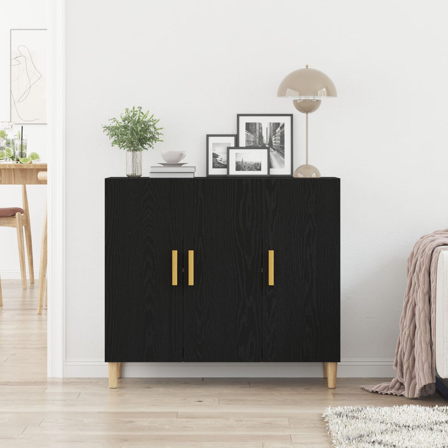 Sideboard Zwart Eiken 90X34X80 Cm Houtbewerkt
