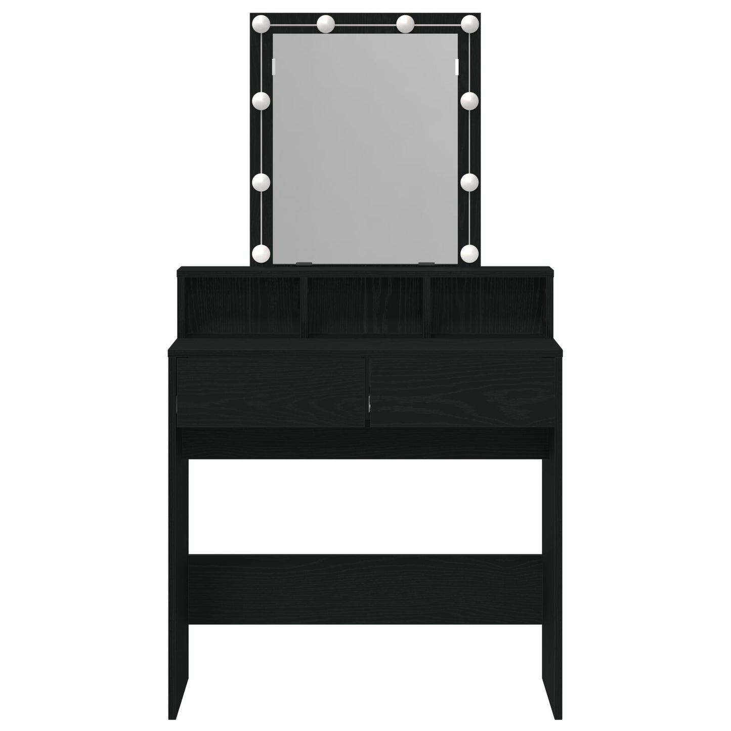 Kaptafel Met Spiegel En Led-Verlichting Zwart Eikenhout