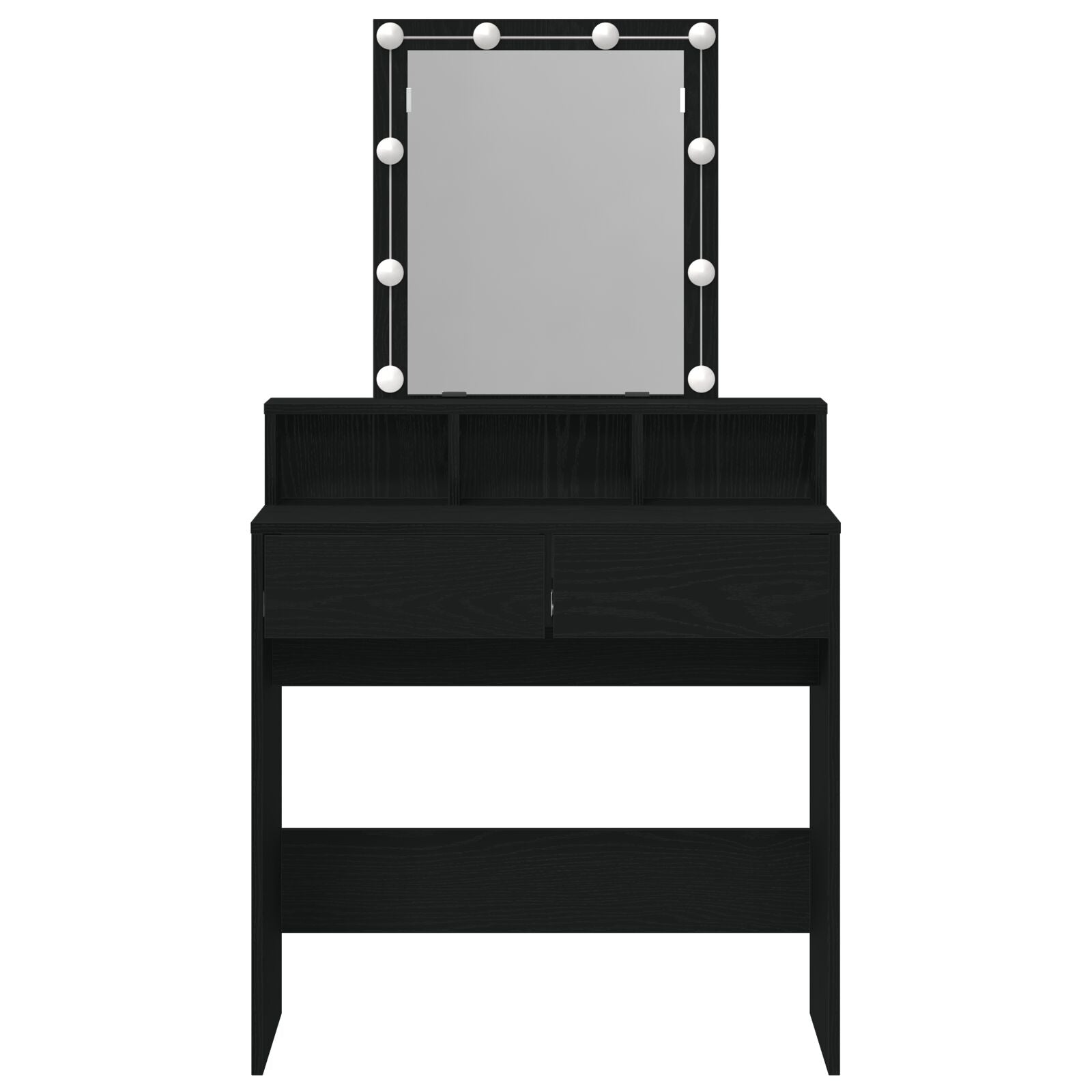 Kaptafel Met Spiegel En Led-Verlichting Zwart Eikenhout