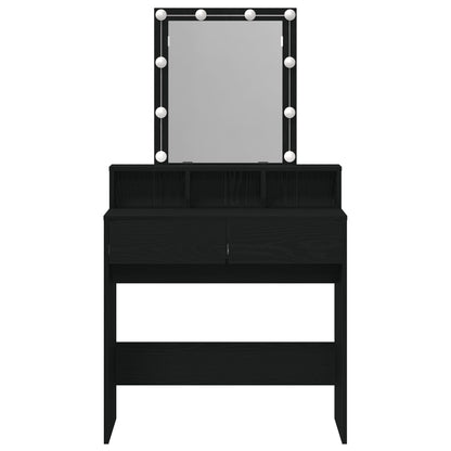 Kaptafel Met Spiegel En Led-Verlichting Zwart Eikenhout