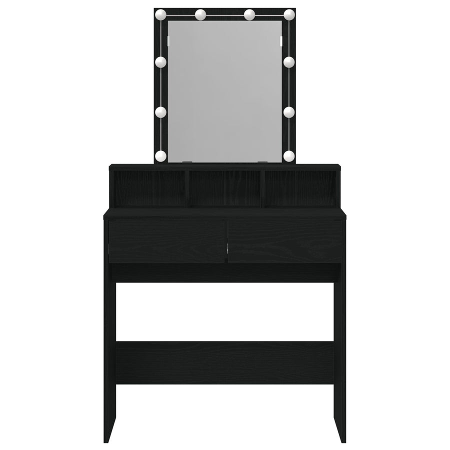 Kaptafel Met Spiegel En Led-Verlichting Zwart Eikenhout