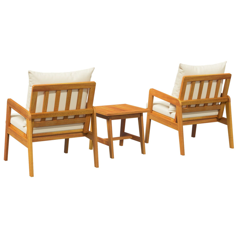3-Delige Bistroset Met Kussens Van Massief Acaciahout Crème wit 2x stoelen + tafel