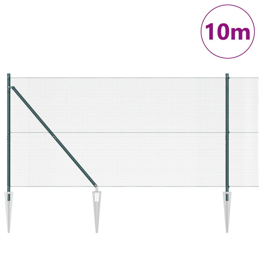 Gelaste Draadhek Met 7 Spike Palen Groen 1.2X10 M Staal Gegalvaniseerd Staal