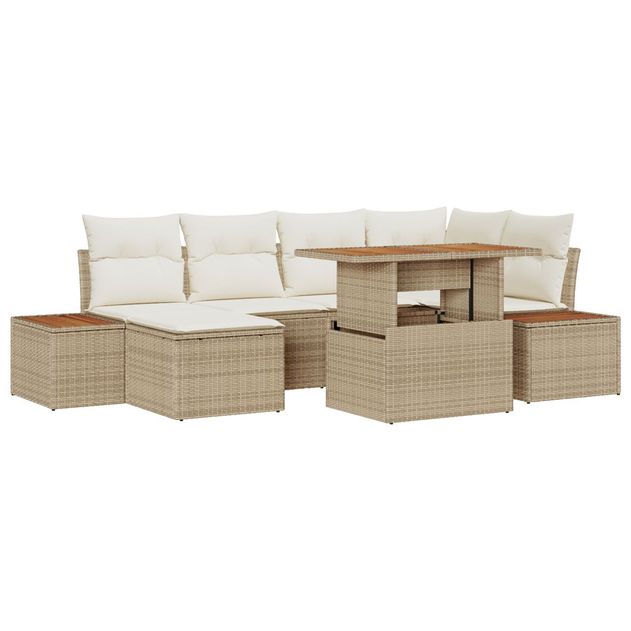Tuin Sofa Set Set Van 7 Beige Rattan Tuinmeubilair Rechthoekig