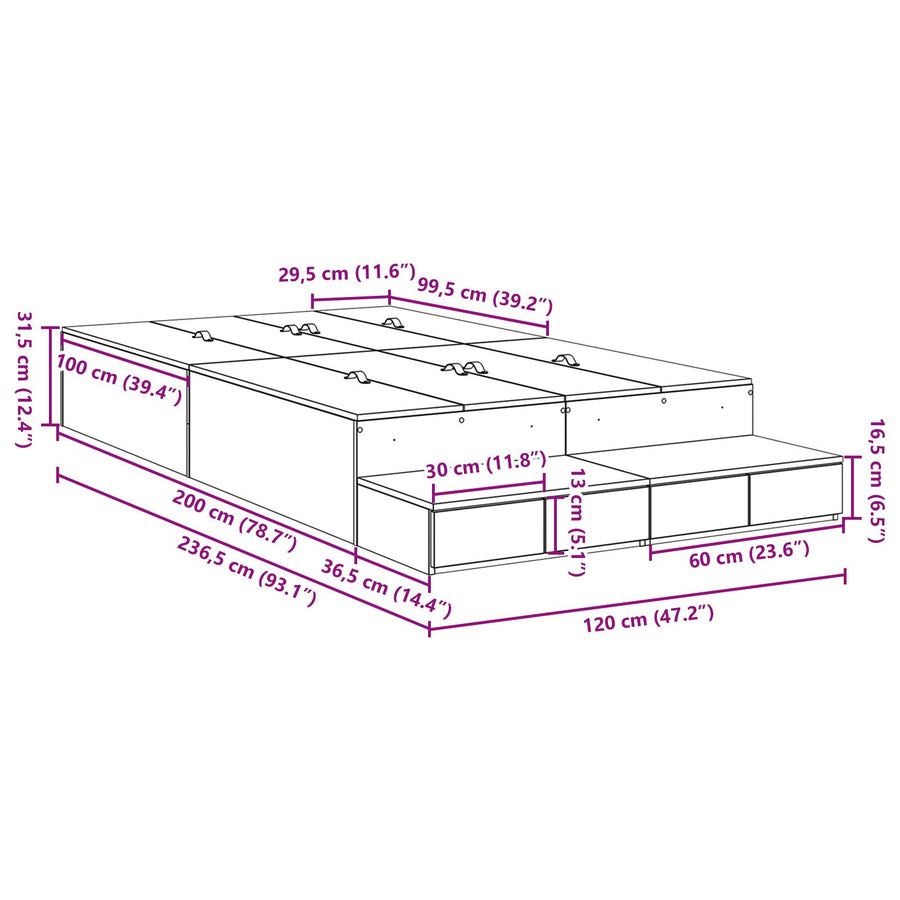 Opbergbedframe Grijs Sonoma 120X200 Cm Artisanaal Eiken