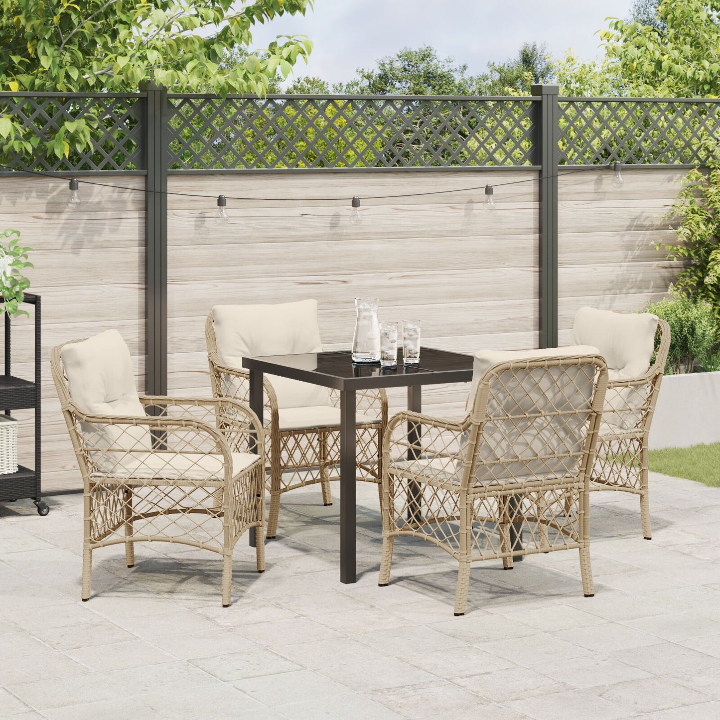 5-Delige Tuindining Set Met Kussens Beige Poly Rattan