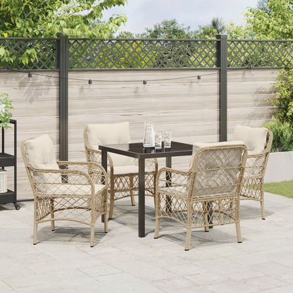 5-Delige Tuindining Set Met Kussens Beige Poly Rattan