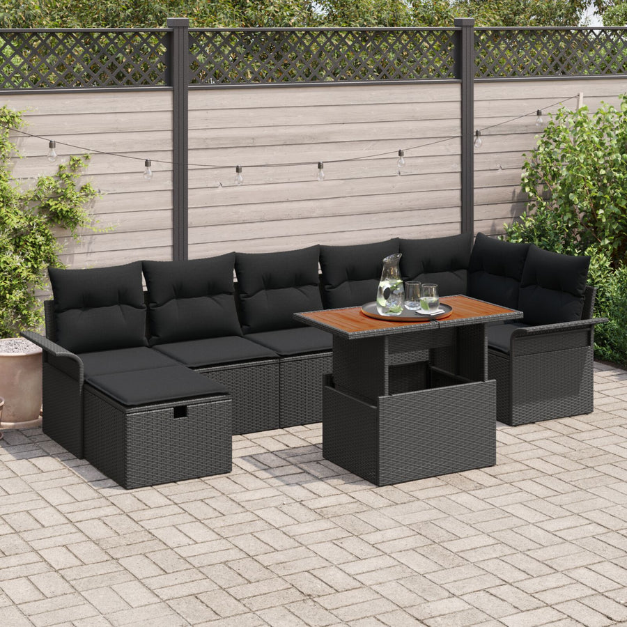 8-Delige Tuin Sofa Set Met Kussens Zwart Poly Rattan