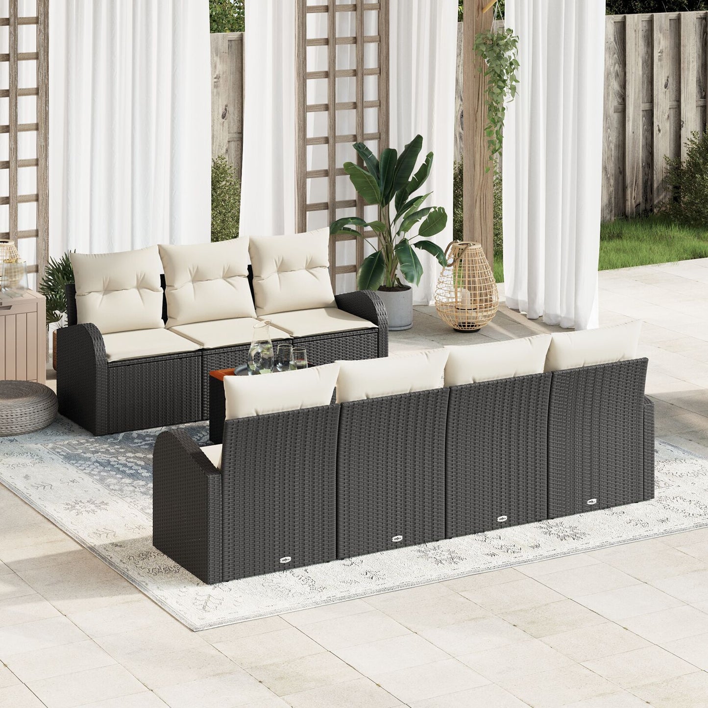 8-Delige Tuinsofa Set Met Kussens Zwart Poly Rattan Acacia