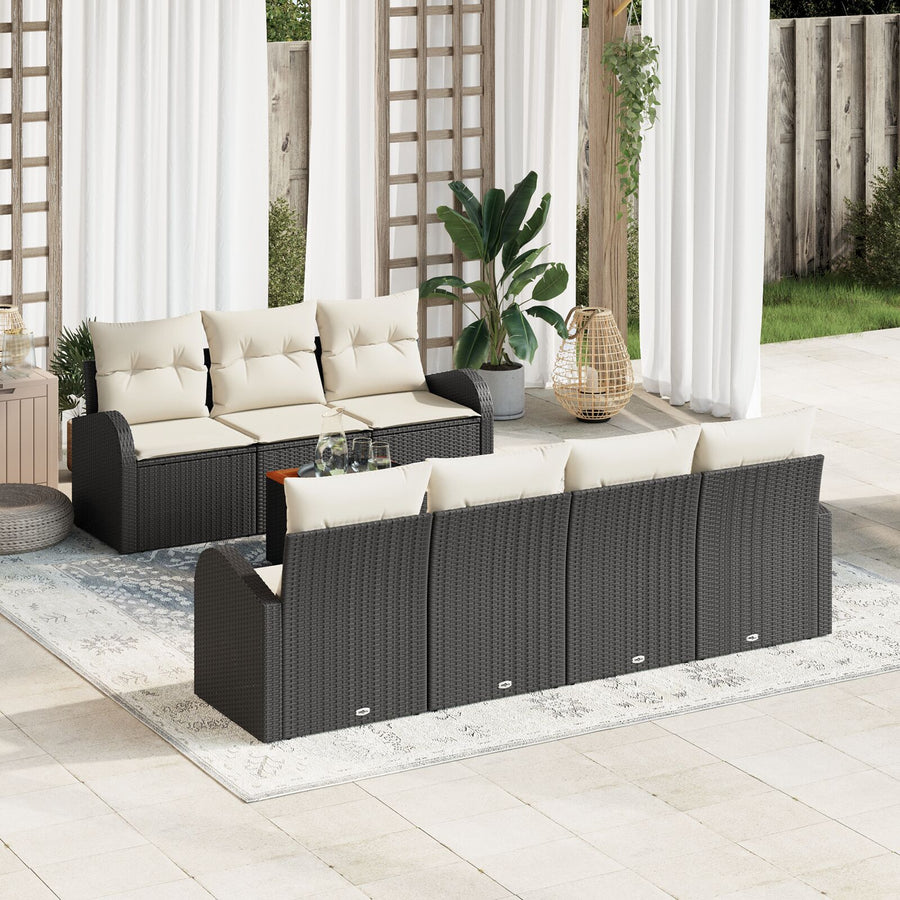 8-Delige Tuinsofa Set Met Kussens Zwart Poly Rattan Acacia