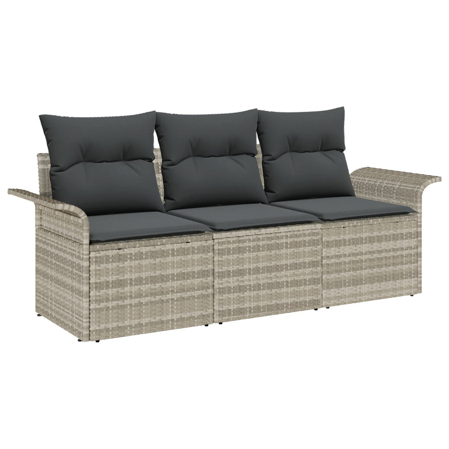 3-Delige Tuin Sofa Set Met Kussens Licht Grijs Poly Rattan