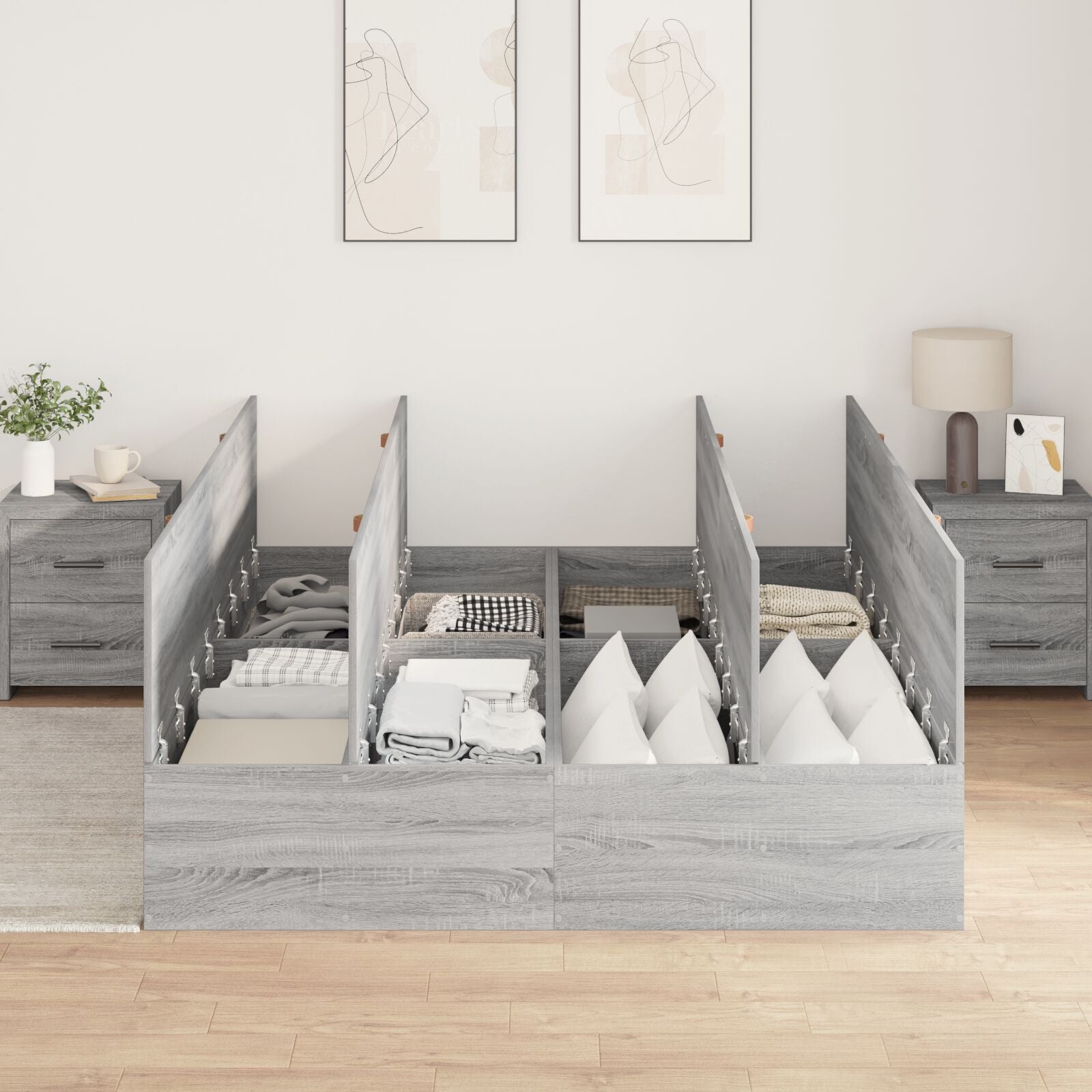 Opbergbedframe Grijs Sonoma 140 x 200 cm