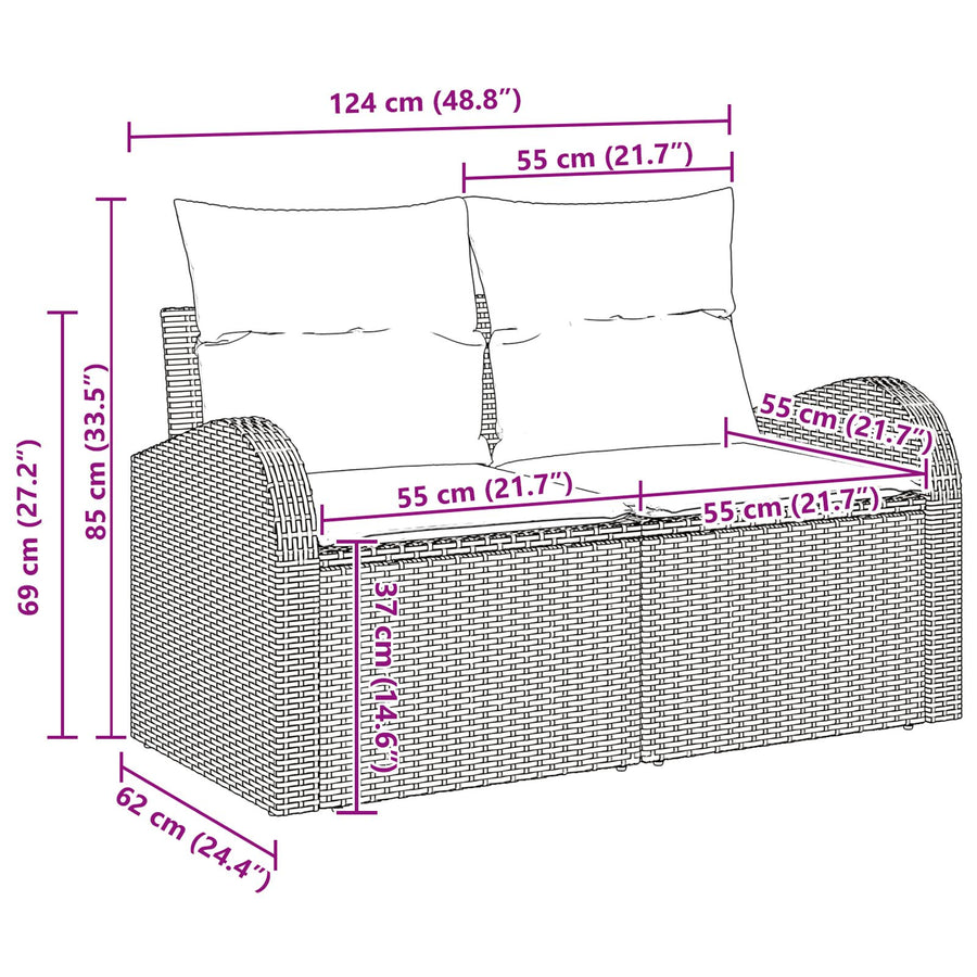 8-Delige Tuin Sofa Set Met Kussens Bruin Poly Rattan
