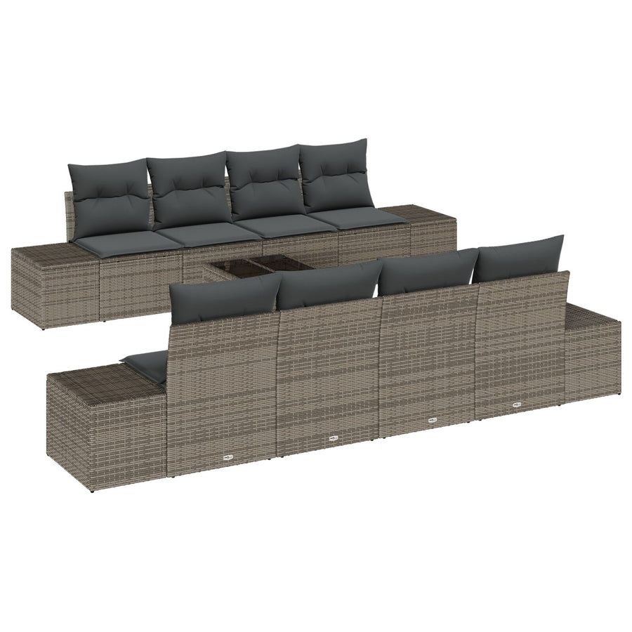 9-Delige Tuin Sofa Set Met Kussens Grijs Poly Rattan