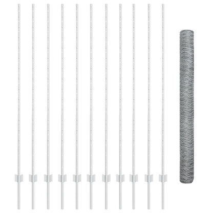 Hekpalen 22 Stuks U-Vorm 160 Cm Gegalvaniseerd Staal,  Hexagonaal Hek 1.6X25 M Gegalvaniseerd Staal