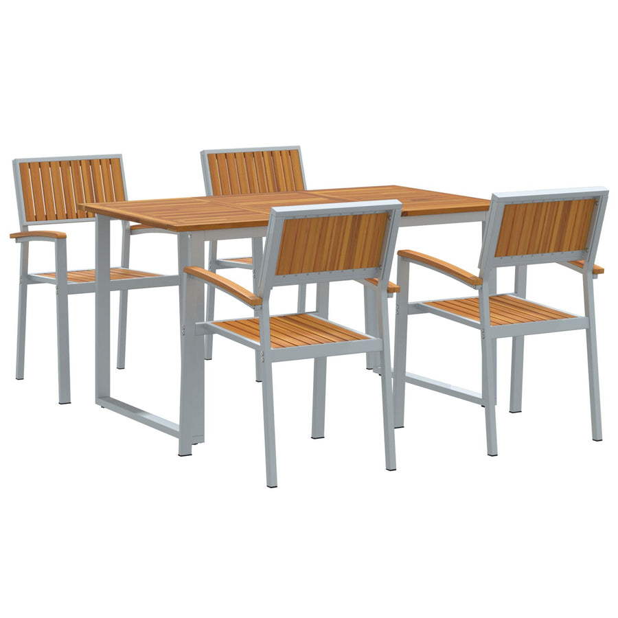 5-delige tuin dining set grijs staal en massief acacia hout