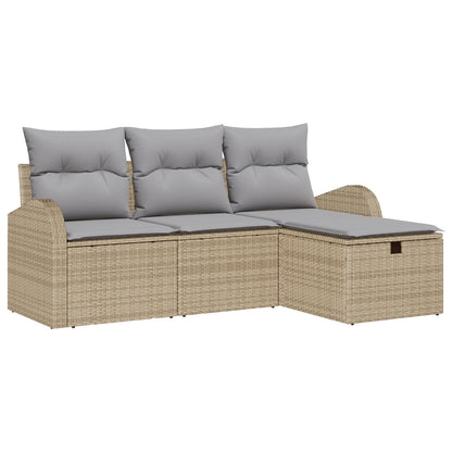 4-Delige Tuin Sofa Set Met Kussens Beige Poly Rattan, 2-Zits Tuin Sofa Met Opbergruimte & Kussens Beige Poly Rattan Wit