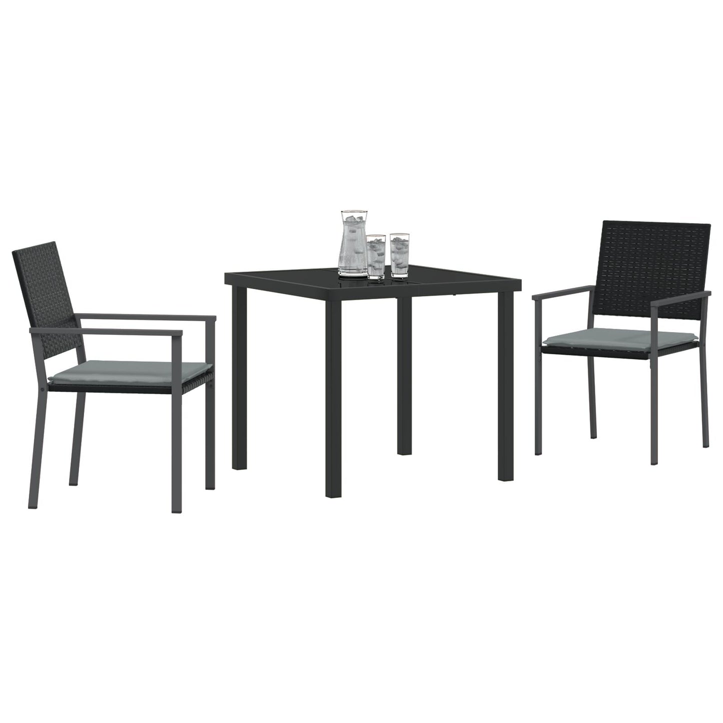 3-Persoons Tuin Eetset Met Kussens Zwart Poly Rattan