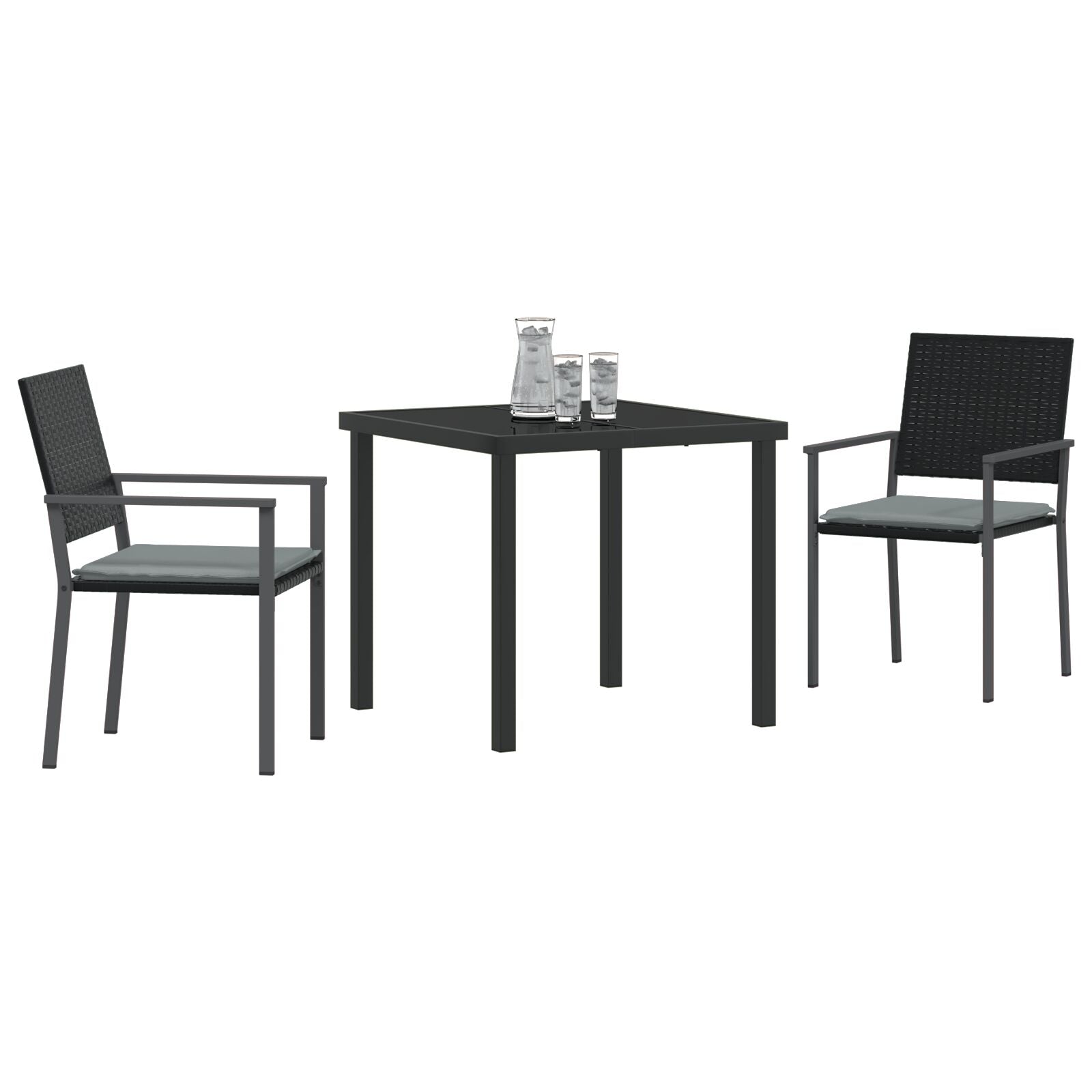 3-Persoons Tuin Eetset Met Kussens Zwart Poly Rattan