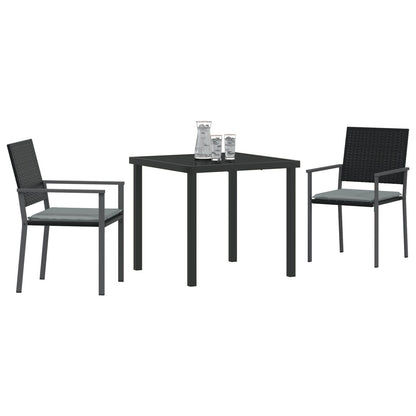 3-Persoons Tuin Eetset Met Kussens Zwart Poly Rattan