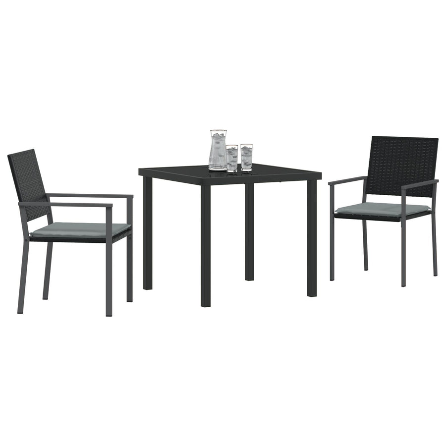 3-Persoons Tuin Eetset Met Kussens Zwart Poly Rattan