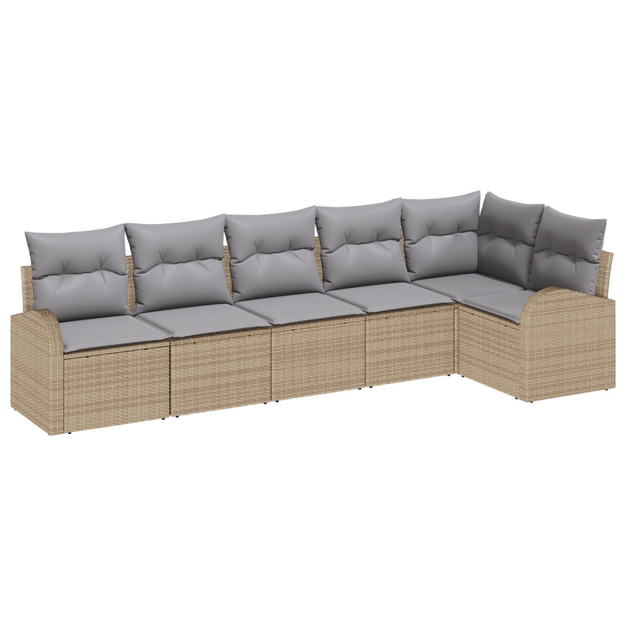 6-Delige Tuin Sofa Set Met Kussens Poly Rattan Beige en grijs zonder tafel