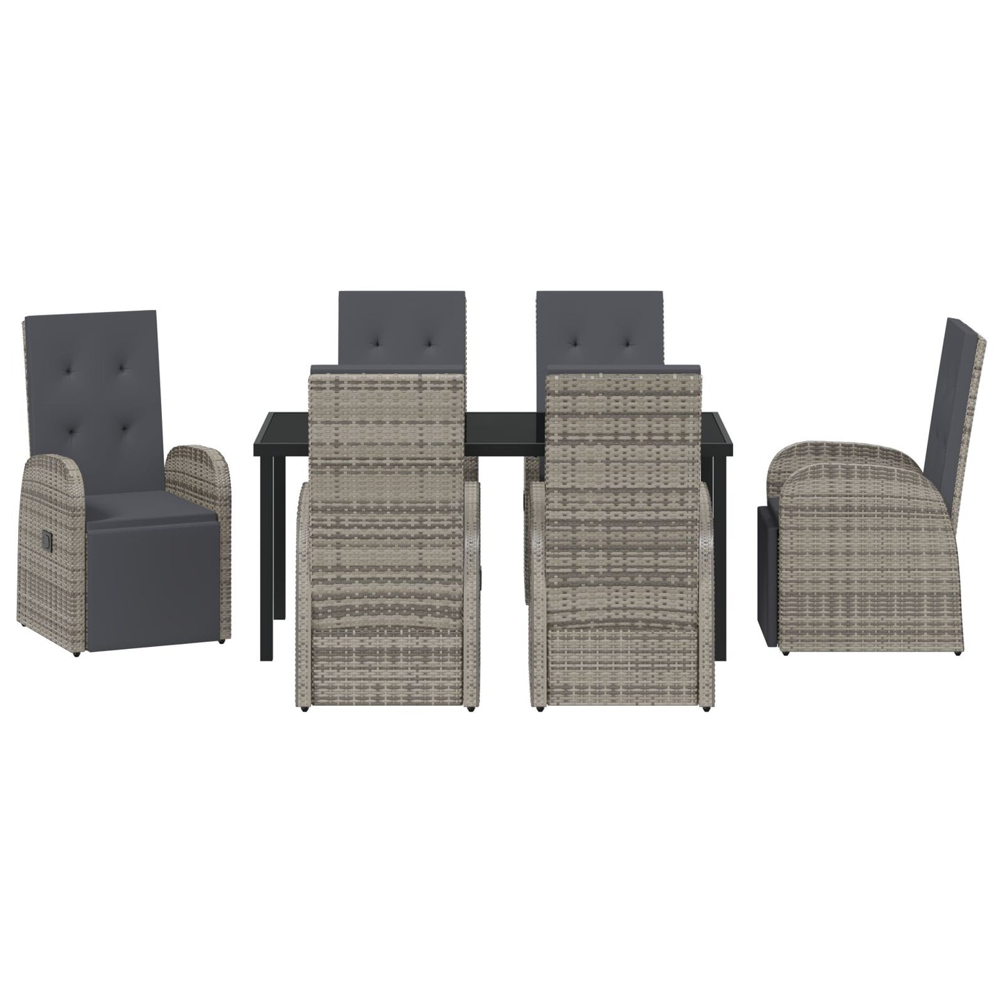 7-Delige Tuin Eetset Met Kussens Grijs Poly Rattan