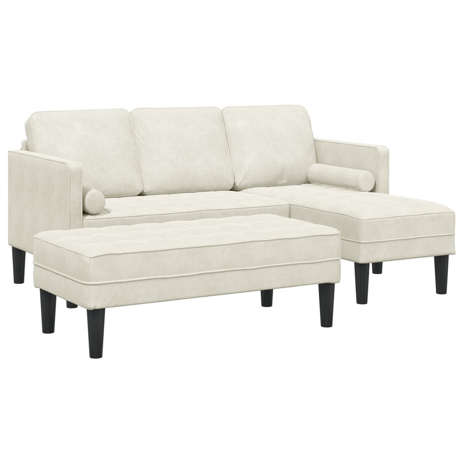 Tuin Sofa met Bench en Kussens L-vormige Crème Fluweel, vidaXL L-vormige Sofa Crème 173x131x67 cm Fluweel, vidaXL Bench Crème 113 cm Fluweel
