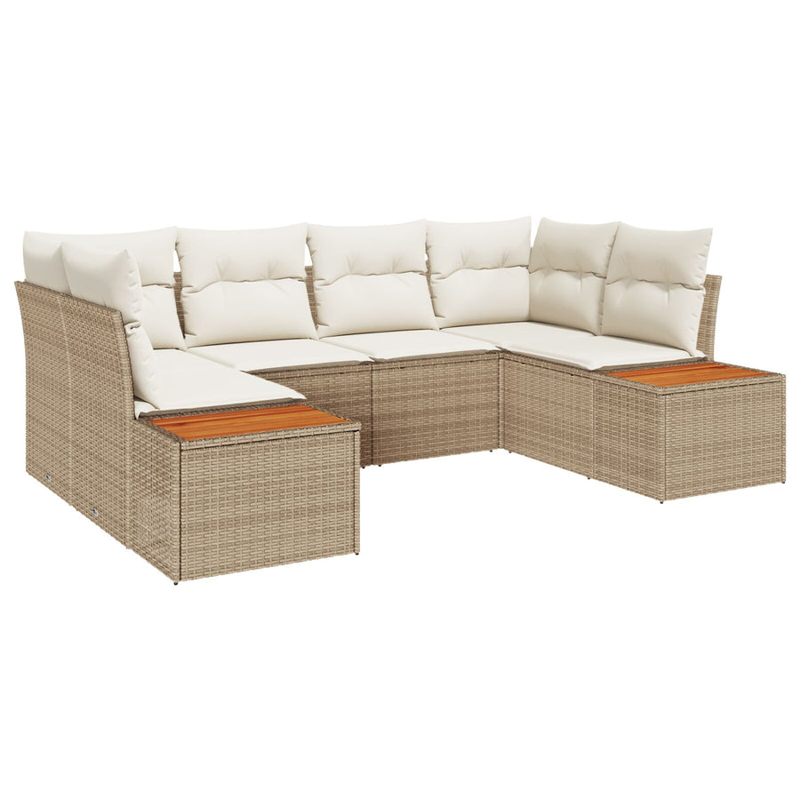 6-Delige Tuin Sofa Set Met Kussens Beige Poly Rattan Acacia