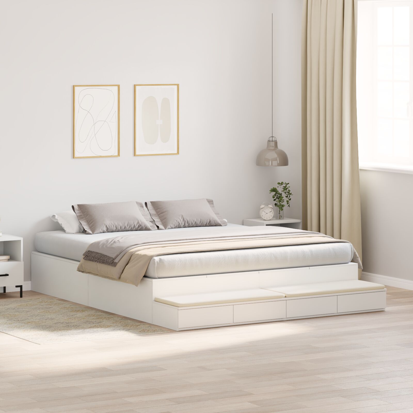 Opbergbedframe Wit Bewerkt Hout 236,5 X 200 X 31,5 Cm Artisanaal Eiken